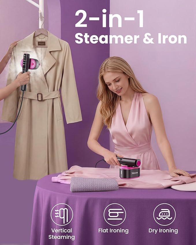 Travel Steamer for Clothes, 110-240V Dual Voltage, 1200W Fast Heat in 15s, Portable Handheld Garment Steamer & Iron 2 in 1 with 140ml Tank & 5 Fabric Settings for Business, Global and Europe