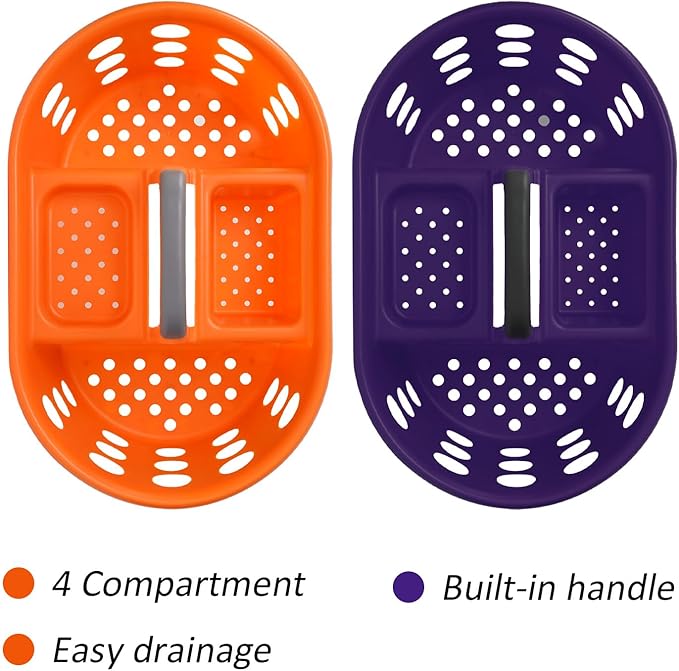 SIMPLYKLEEN Large Shower Caddy Portable 2PC - Made in USA Plastic Jumbo Size Dorm Storage Candy Tote with Handle Shower Organizer for Bathroom, Pantry, Kitchen, College Dorm, Orange/Purple