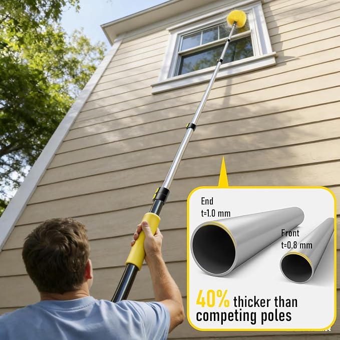 4.8-24ft Telescopic Extension Pole, Heavy-Duty Aluminum Paint Roller Extension Pole with Flip-Lock, Universal Thread, Multi-Purpose Extendable Pole for Professional & High-Reach Work