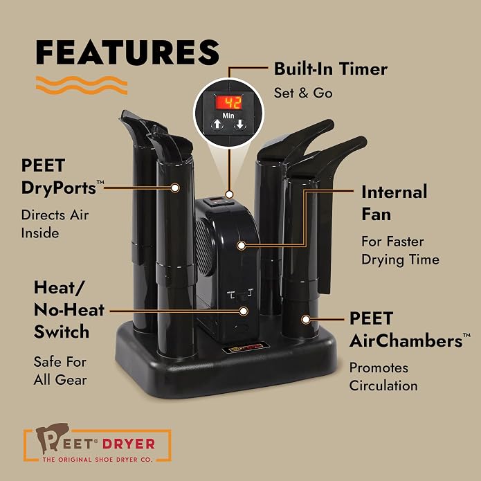 PEET, Advantage Plus 4-Shoe Electric Shoe and Boot Dryer with Fan & Heat Settings, Made in the USA