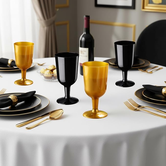 Jingmore 96 Pcs Plastic Wine Glasses 7 oz Plastic Goblets Party Disposable Wine Cups Hard Drinking Glasses with Stem Stackable Goblets Champagne Flutes for Wedding Toasting Birthday Party Supplies