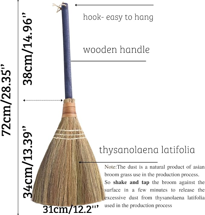 Handmade Whisk Sweeping Broom - Brooms for Wedding Jumping Ceremony Halloween DIY Decoration - Vietnamese Straw Soft Broom - 12.2" Width, 28.35" Length