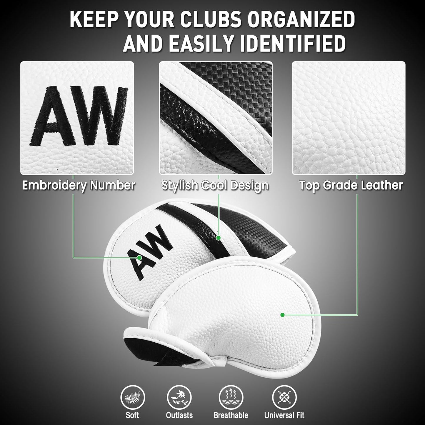 Amy Sport Golf Iron Head Covers Value 12 Pcs Set Thick Synthetic Leather, Protection Weatherproof Club Headcover Fit Universal Main Iron Wedge Golf Clubs for Men Women