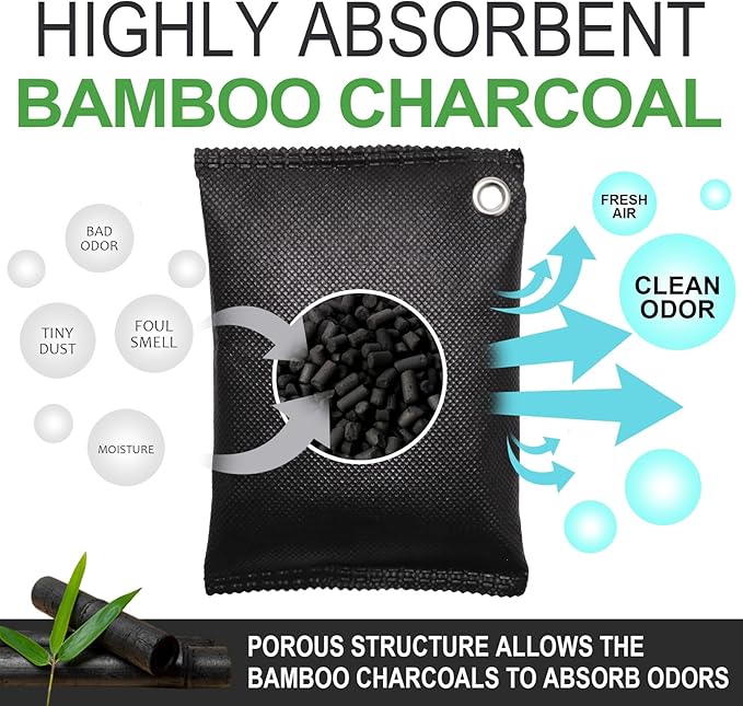 Activated charcoal deodorizer (11 x 100g), bamboo charcoal air purification bags, suitable for dehumidifying, home, refrigerator, shoes, pets, wardrobe, car air freshener deodorant bags.