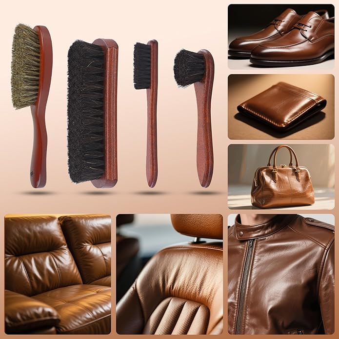 Shoe Cleaning Kit,13 Pcs Leather Boot Care Kit, Shoe Polish, Mink Oil, Shine Cloths, Shoe Brushes, Shoe Horn, and More for Leather Boot Care and Cleaning, Leather Polish Kit Gift for Men Women