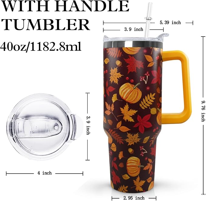 Ceovfoi 40 oz Fall Pumpkin Tumbler Insulated Stainless Tumbler, Autumn Travel Coffee Cup Water Bottle, Thanksgiving