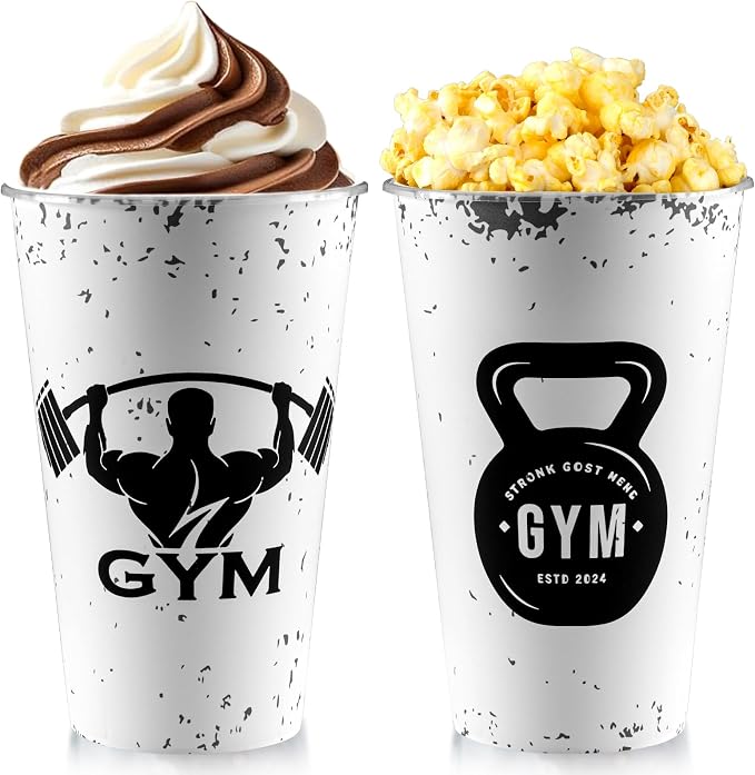 20pcs Gym Birthday Party Supplies Bodybuilder Theme Disposable Plastic Cups 16 Oz Drinking Cup with Lid, for Gym Lovers and Weight Lifters (gym)
