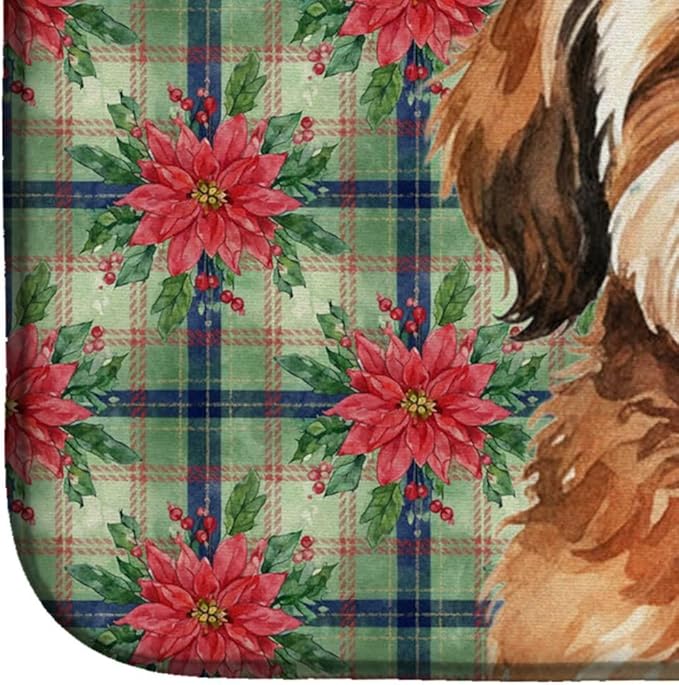 Caroline's Treasures Sable Havanese Christmas PoinsettIas Dish Drying Mat Absorbent Dish Drying Mat Pad for Kitchen Counter Dish Drainer Mat for Countertop, 14 x 21", Multicolor