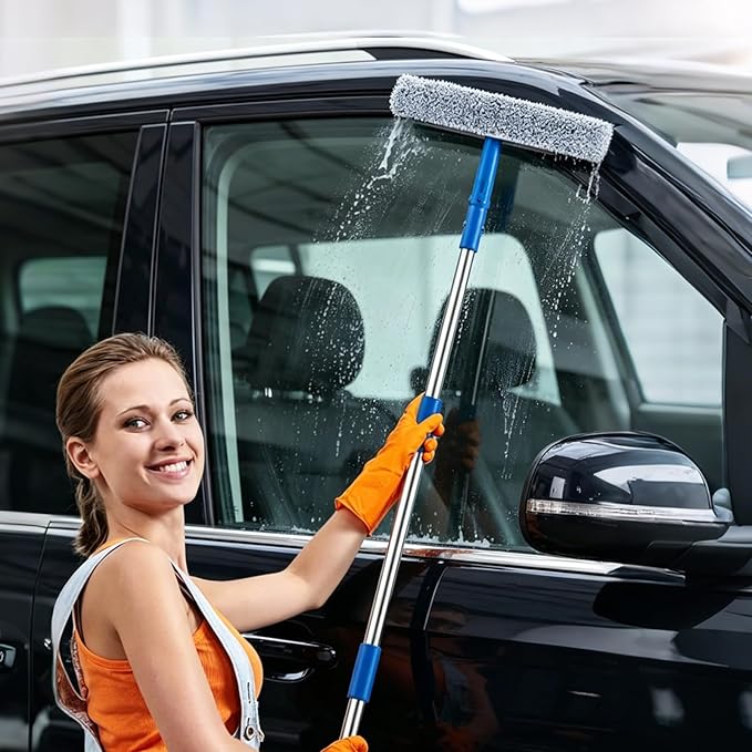 Longzhuo 10 ft Professional Window Washing Kit with Extension Pole, 2 in 1 Squeegee for Window Cleaning Kit for Indoor/Outdoor High Window Glass, Car Windshield Cleaner Tool