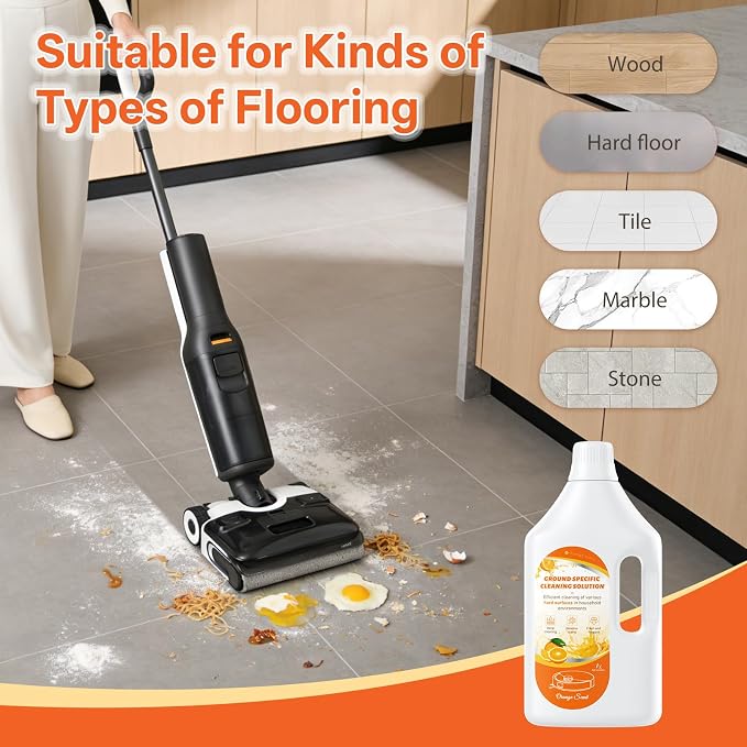 1 L Floor Cleaning Solution Orange Scent, Compatible with Roborock/Shark/Bissell/Swiffer/IRobot/Eufy Quick Drying Without Residue Suitable for All Robot Vacuums and Wet Dry Dual-Use Vacuum Cleaners