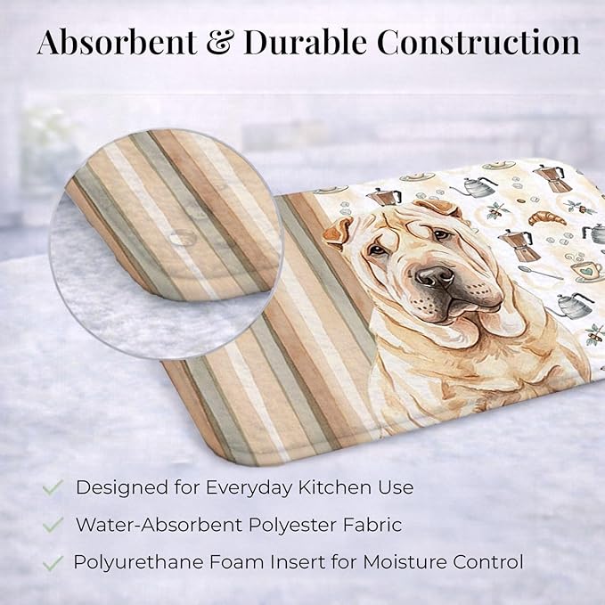 Caroline's Treasures Shar Pei Coffee Bar Dish Drying Mat Absorbent Dish Drying Mat Pad for Kitchen Counter Dish Drainer Mat for Countertop, 14 x 21", Multicolor