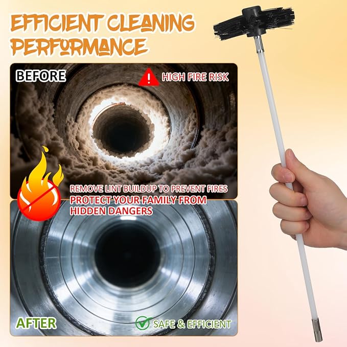 ULTECHNOVO 20ft Dryer Vent Cleaner Kit with 15 Flexible Rods, Us 5/16"-18 Thread Chimney Sweep Kit, 4" & 6" Brush Heads for Lint Removal, Power Drill Attachment Chimney Cleaning Tool for Fire