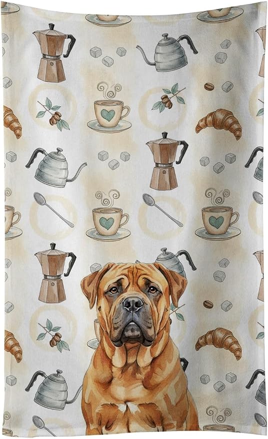 Caroline's Treasures Red Bullmastiff Coffee Bar Kitchen Towel Velour Plush Front and Cotton Loop Back Machine Washable