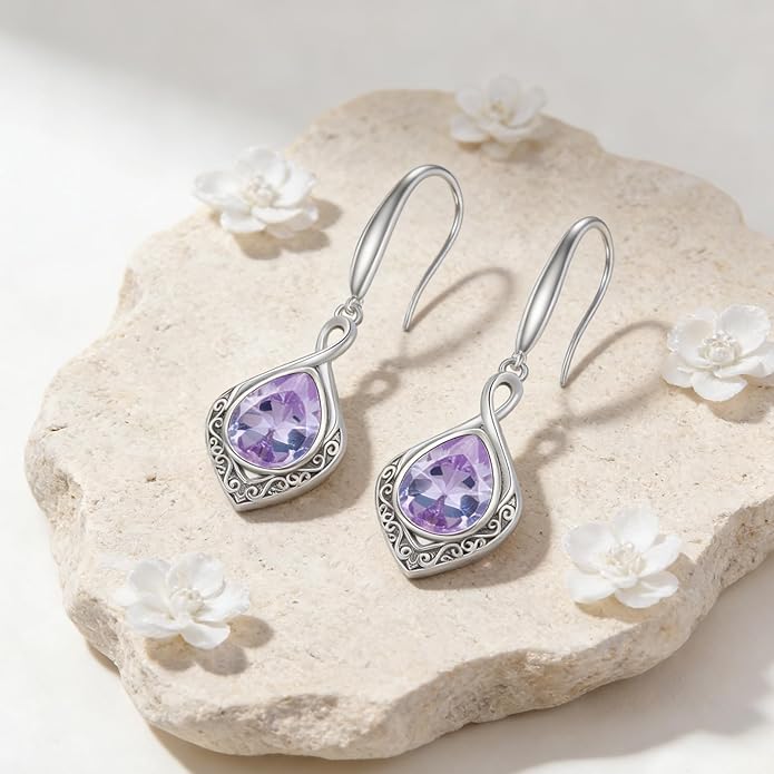 PELOVNY Celtic Knot Filigree Earrings for Women 925 Sterling Silver Moss Agate/Birthstone Infinity Earrings Birthday Christmas Jewelry Gifts for Mom Daughter Wife Sister