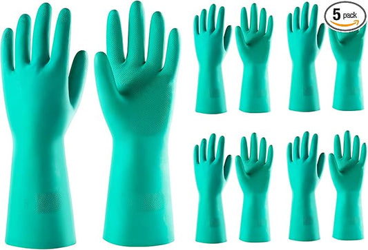 ThxToms 5 Pairs Nitrile Chemical Resistant Gloves, 15mil,13", Reusable Latex Rubber Free Heavy Duty Gloves, Acid Alkali Oil Protection, Industrial Use and Household Cleaning, Non-Slip, Small
