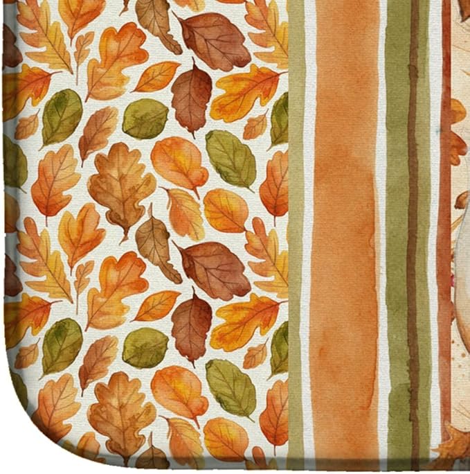 Caroline's Treasures Orange and White Brittany Heirloom Fall Dish Drying Mat Absorbent Dish Drying Mat Pad for Kitchen Counter Dish Drainer Mat for Countertop, 14 x 21", Multicolor
