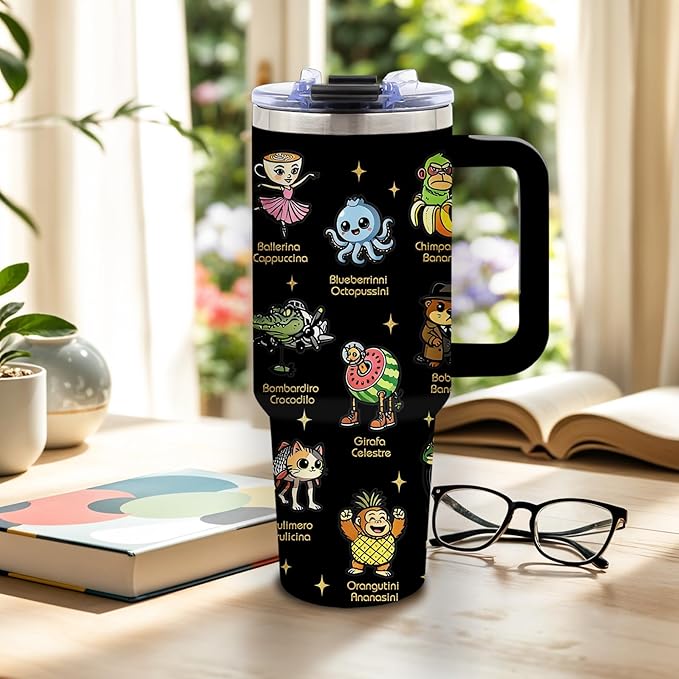 DUUV Funny Cartoon Characters Tumbler 40 Oz with Handle, Cute Animal Design Stainless Steel Insulated Mug with Lid and Straw, Novelty Gifts for Men Women Girls,1 PCS