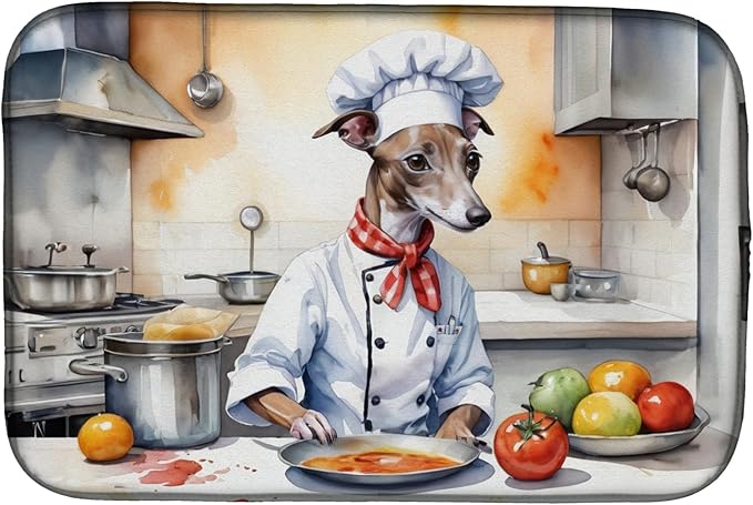 Caroline's Treasures DAC6269DDM Italian Greyhound The Chef Dish Drying Mat Absorbent Dish Drying Mat Pad for Kitchen Counter Dish Drainer Mat for Countertop, 14 x 21", Multicolor