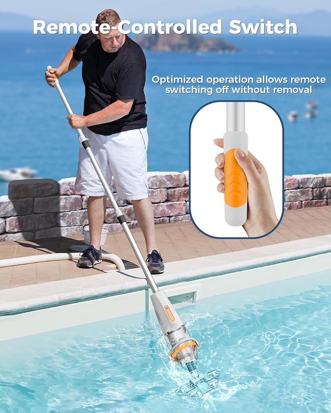 Great Shark Cordless Pool Vacuum with Remote Power Switch, 1.8m Telescopic Pole, 75 Min Runtime, 18 GPM Suction, Handheld Pool Vacuum for Above Ground & Inground Pools, Spa & Hot Tub