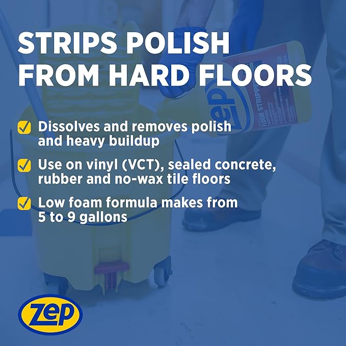 ZEP ZULFFS5G 5GAL Zep Floor Stripper | Dissolves and Removes Polish and Heavy Buildup, Use on Vinyl (VCT), Concrete, Rubber, and No-Wax, 1 Pail