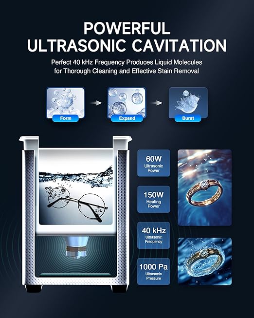 CREWORKS 2L Digital Ultrasonic Cleaner with Degas & Gentle Modes, and 17 fl oz Jewelry Cleaner Solution