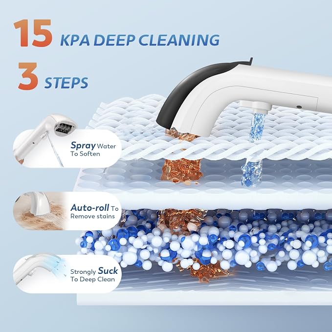 Upholstery Cleaner Machine 15KPa Portable Carpet Couch Deep Cleaner Handheld Rug Spot Cleaner Small Extractor Vacuum for Furniture Hand Held Sofa Shampooer for Car Seat Pet Stain