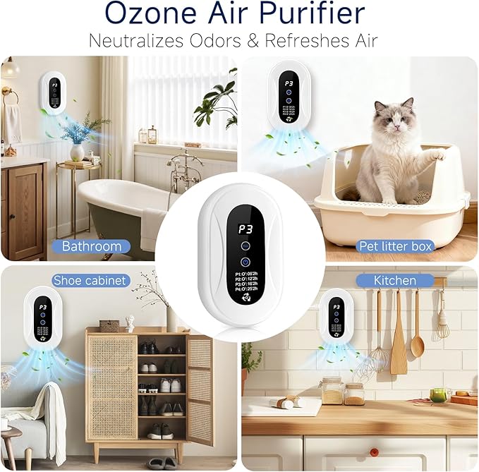 Cat Litter Box Deodorizer Plug In Air Purifier, Room Deodorizer for House Pet Odor, Negative Ion Portable Air Cleaner Suitable for Bathroom, Kitchen, Living Room & Pet Areas