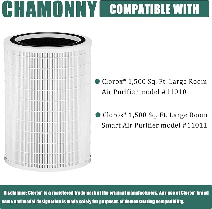 12010 Filter Replacement, Compatible with Clorox Large Room Air Purifier 11010 & 11011, 1,500 Sq. Ft. Capacity (12010 Filter)