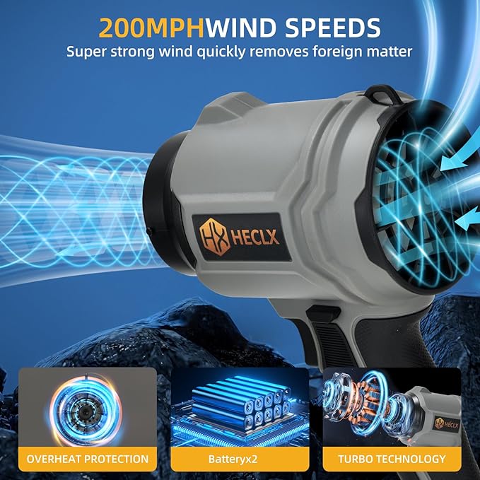 Leaf Blower Cordless, Snow Blower Cordless with Battery and Charger, Car Dryer Air Blower, Handheld Leafs Blower Dryer Air Blowers for Patio Cleaning, Gray