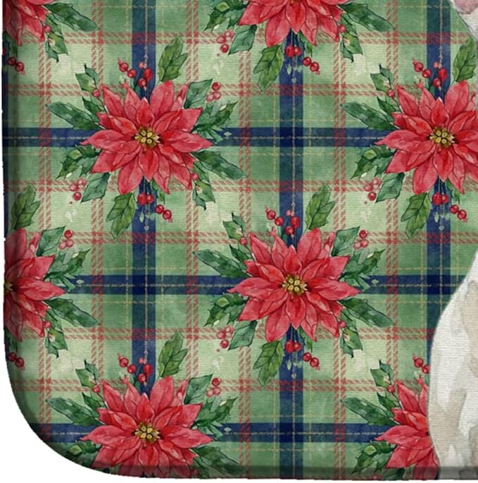 Caroline's Treasures White Bull Terrier Christmas PoinsettIas Dish Drying Mat Absorbent Dish Drying Mat Pad for Kitchen Counter Dish Drainer Mat for Countertop, 14 x 21", Multicolor
