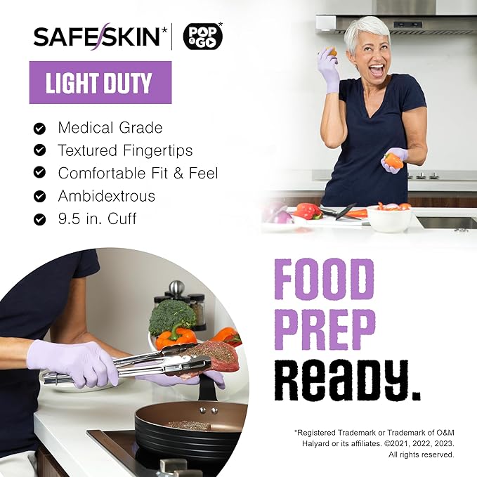 SAFESKIN Nitrile Disposable Gloves Bundle, 100 Count (2 Packs of 50) – Light & Medium Duty, Medium Size, Powder Free Gloves for Food Handling, Cleaning & First Aid