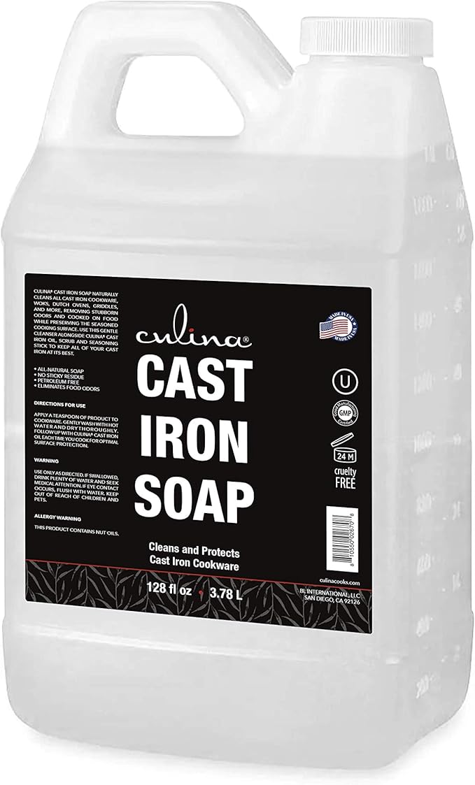 Culina Cast Iron Soap 128oz 1 Gallon| All Natural Ingredients best for Cast Iron Cookware, Skillets, Pans & Grills!……