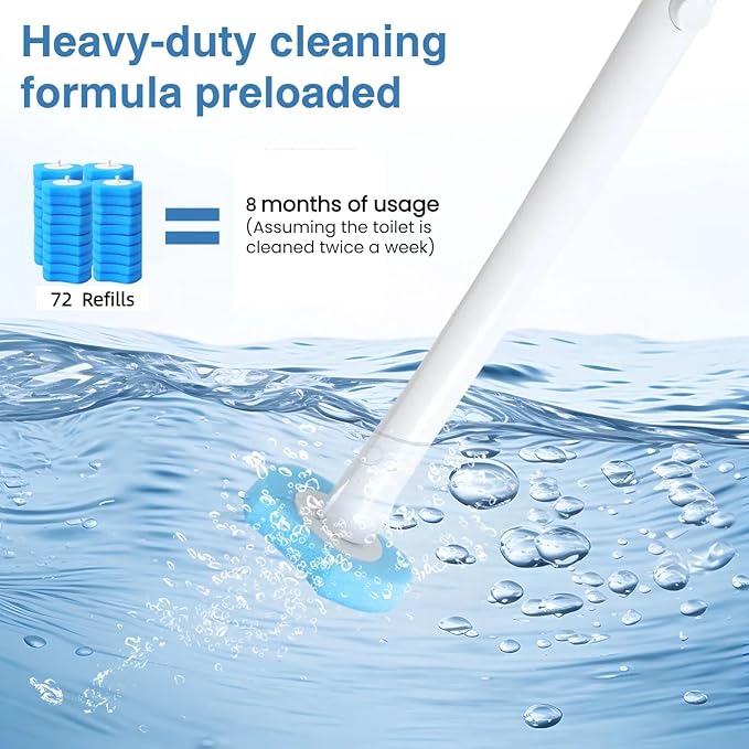 72 Count Toilet Brush Refill Pads, Toilet Brush Refill, Only Compatible Disposable Toilet Brush, Toilet Scrubber Refills, Brush Head Replacement (Blue)