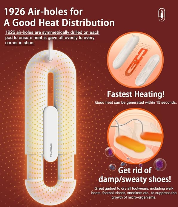 Snowpea Electric Shoe Dryer, Ski Boots Dryer, Shoe & Boot Warmer for Sweaty Sneakers Trainer Shoes with 3/6/9 Hours Timer