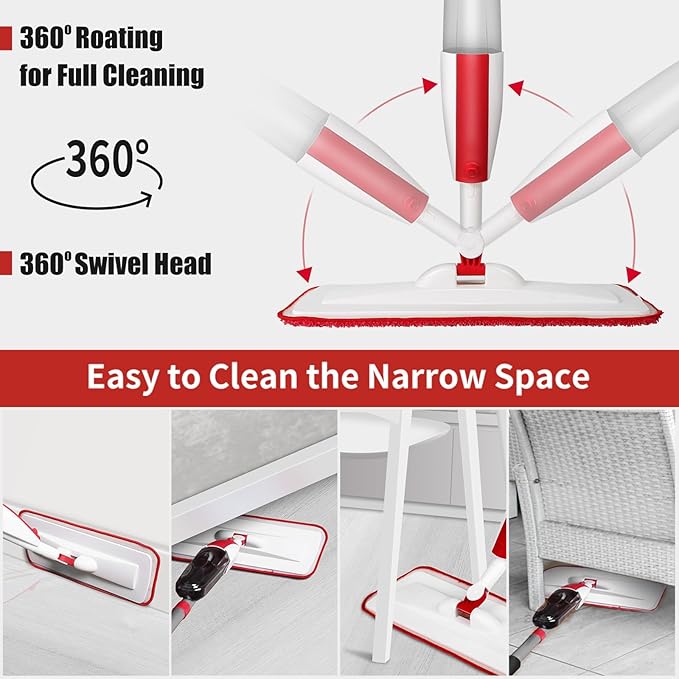 Wet Spray Mop for Floor Cleaning with 14 oz Bottle & 2 Microfiber Pads | Refillable bottle, washable pads, dry/wet use for home or commercial cleaning on hardwood, laminate, wood & ceramic floors