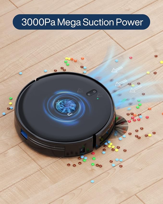 Robot Vacuum Cleaner, Super Thin, Powerful Suction Vacuum Robot, Self-Charging Robotic Vacuum Cleaner, Cleans Hard Floors to Low-Pile Carpets, Black