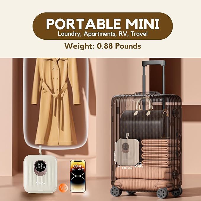 Portable Clothes Dryer, Mini Portable Dryer for Clothes, 50 Min Normal Time, Time Setting, Micron-Level Deep Clean, Low Noise, Portable Dryers for Laundry, Apartments, RV, Travel (White)