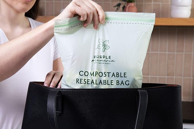 100% Certified Compostable Gallon Bags (30 Counts), Resealable BioBased, Leak Proof And Freezer Safe, Extra Strength Storage, Also Available Gallon, Snack and Sandwich Size Bags (Gallon) | Biobased, Leak-Proof, Durable, Freezer-Safe, Extra Strong