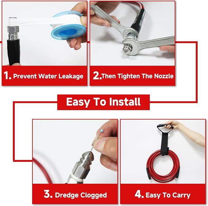 NIFUAL Sewer Jetter Kit for Pressure Washer,200FT 5800PSI Pressure Drain Cleaner 1/4 Inch NPT Corner Rotating and Button Hose Sewer Jetting Nozzle for Homeowners & DIYers (200FT)