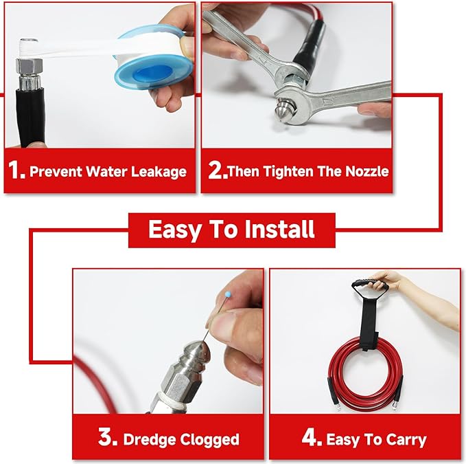 NIFUAL Sewer Jetter Kit for Pressure Washer,25FT 5800PSI Pressure Drain Cleaner 1/4 Inch NPT Corner Rotating and Button Hose Sewer Jetting Nozzle for Homeowners & DIYers (25FT)