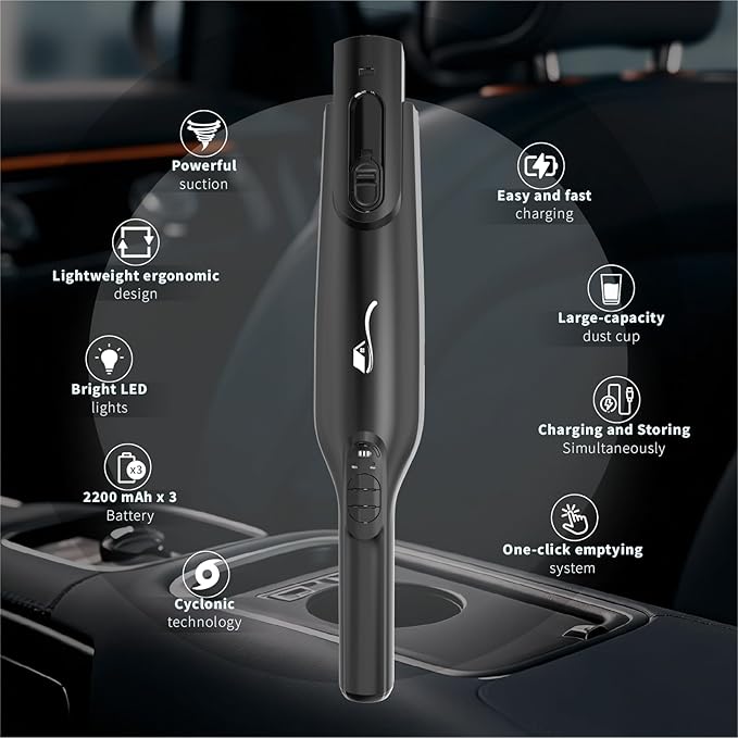 Cordless Handheld Vacuum, Lightweight Portable Hand Vacuum Cleaner with LED Light,Rechargeable Hand Held Vacuum with One-Touch Empty, Powerful Suction for Office, Home,Car, Inky