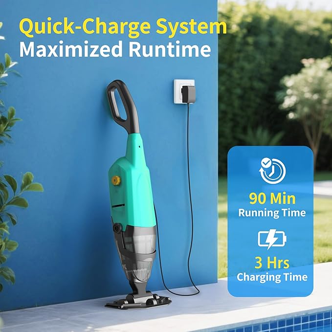Cordless Rechargeable Pool Vacuum for Above & In-Ground Pools – 18GPM Suction, 90 Min Runtime, Fast 3H Charge, 69" Detachable Pole – Deep Clean for Spa, Hot Tub, Sand, Leaves, Debris （Green）