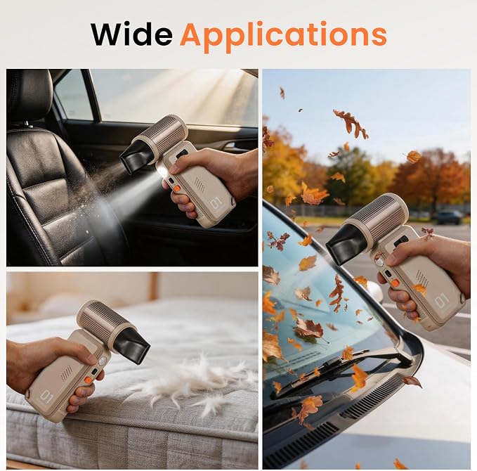 Compressed Air Duster - 130000RPM Rechargeable Electric Cordless Blower, Built-in Cable Power Bank, Vacuum Cleaner with Stepless Speed for Computer Keyboard, Car, Home and Outdoor - Camel