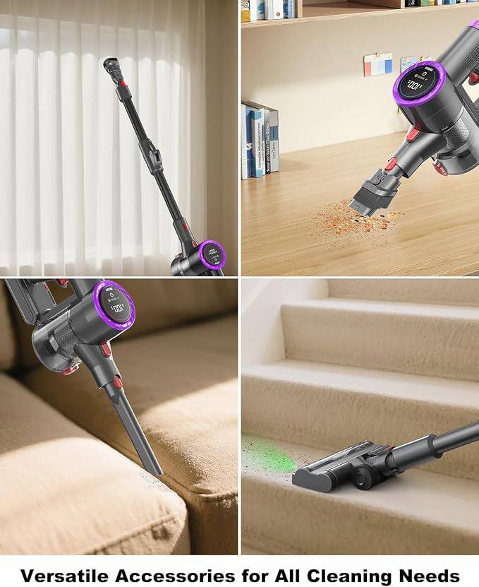 Cordless Vacuum Cleaner, Stick Vacuum Foldable Rechargeable, Powerful Suction Lightweight Vacuum Cleaners for Home,Anti-Tangle,Self Standing for Pet Hair Hardwood Floor Carpet