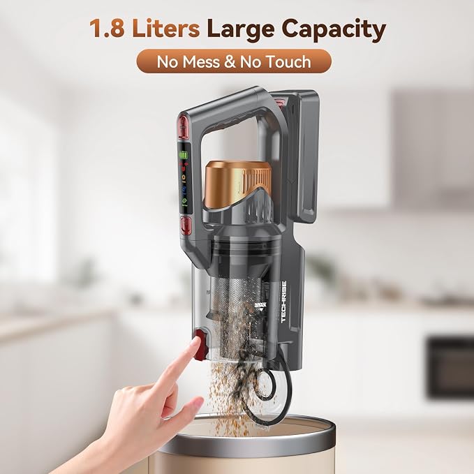 TechRise Cordless Vacuum Cleaner,55Kpa 650W 70-Min Stick Vacuum with LED Display,Anti-Tangle Brush & 8-in-1 Filter,Handheld Convertible,Multiple Charging,Vacuum Cleaners for Home/Pet Hair/Carpet/Floor