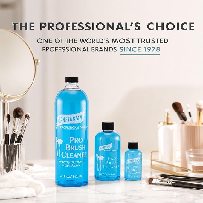 Graftobian Brush Cleaner Solution | Professional Cleanser for Makeup Brushes | Quick-Drying Cleanser for Waterproof Makeup Brushes Removes Cream, Powder & Waterproof Makeup Made in USA 2oz