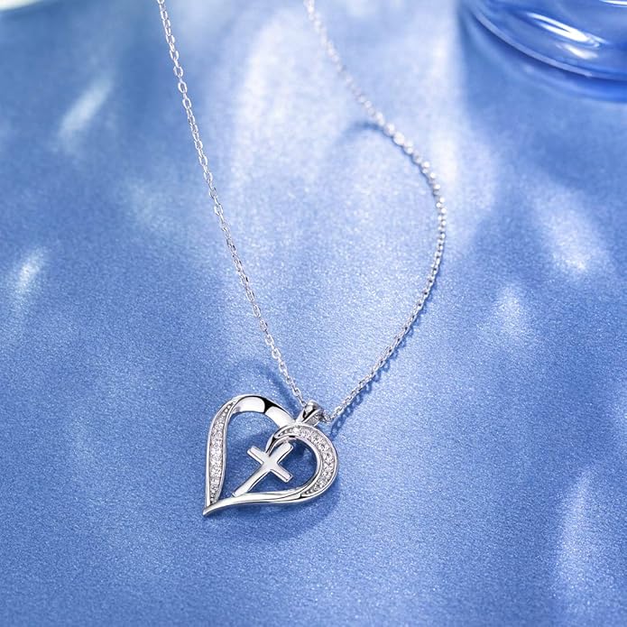 MISSLAN Cross Necklace for Women 925 Sterling Silver Cross Necklace Heart Necklaces for Women Chain Pendant Womens Necklaces