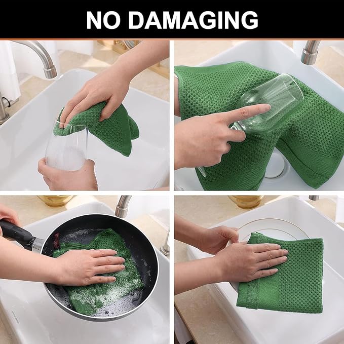 Homaxy Kitchen Towels and Dishcloths Set, 12 x 12 and 13 x 28 Inches, Set of 10 100% Cotton Waffle Weave Kitchen Towels, Super Soft and Absorbent Dish Cloths, Grass Green