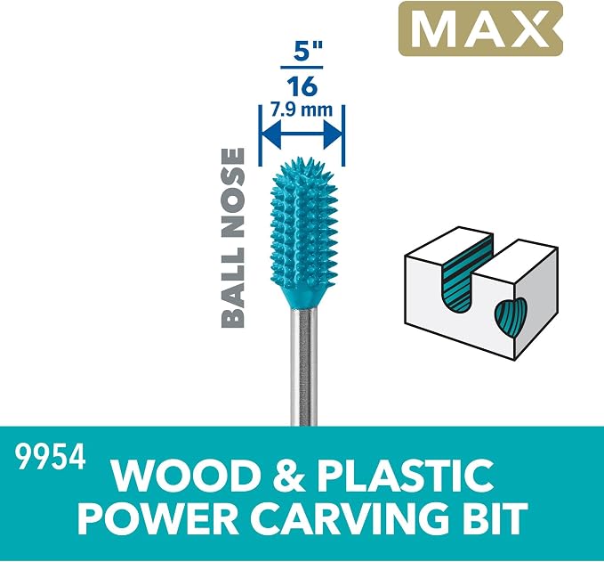 Dremel 9954 Ball Nose Tip 5/16" Power Rotary Carving Bit - Ideal for Removal and Smoothing Applications in Wood, Plastic, Foam, and Rubber