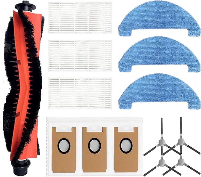 Replacement Parts for Giomre AT800 / Loorow AT800 3-in-1 Robot Vacuum Accessories 1 Main Brush 4 Side Brush 3 HEPA Filter 3 Mop Pad 3 Dust Bags